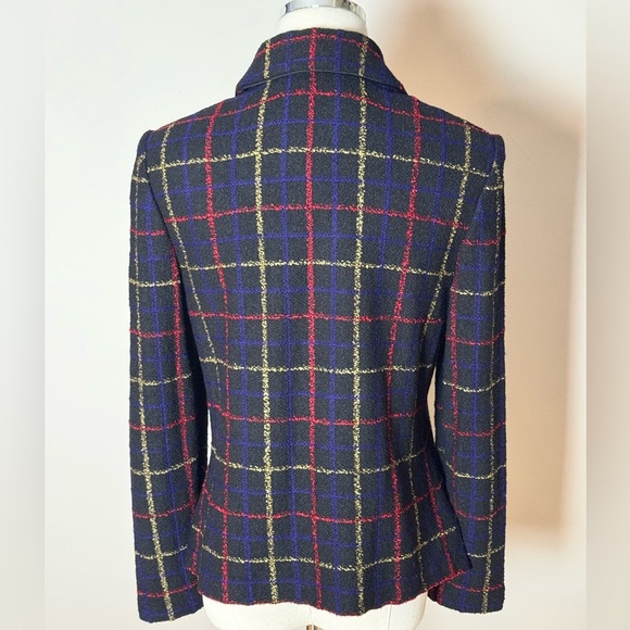 St. John Black Plaid Zip Blazer Size 4 - Picture 5 of 8